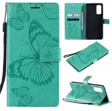 Samsung Galaxy S20 FE Embossed Butterfly Wallet Magnetic Stand Case Green