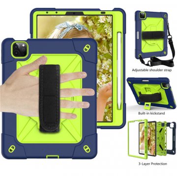 iPad Air 4 10.9 inch 2020 Kickstand Hand strap and Detachable Shoulder Strap Cover Navy Blue + Olivine