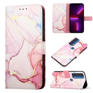 Marble Pattern Motorola Edge 2021 Wallet Stand Case Rose Gold