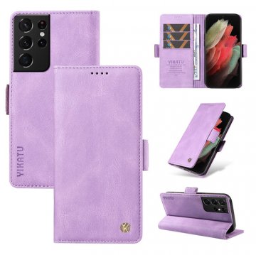 YIKATU Samsung Galaxy S21 Ultra Skin-touch Wallet Kickstand Case Purple