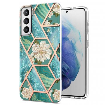 Samsung Galaxy S21 Plus Flower Pattern Marble Electroplating TPU Case Blue