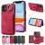 For iPhone 11 Card Holder Ring Kickstand PU Leather Case Red