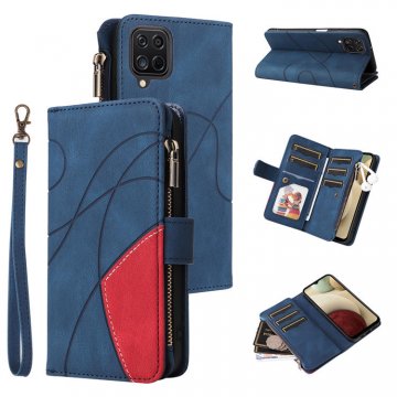 Samsung Galaxy A12 5G Zipper Wallet Magnetic Stand Case Blue