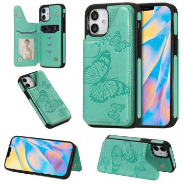 iPhone 12 Mini Luxury Butterfly Magnetic Card Slots Stand Case Green
