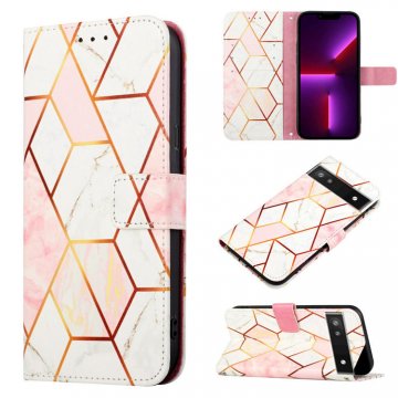 Marble Pattern Google Pixel 6A 5G Wallet Stand Case Pink White