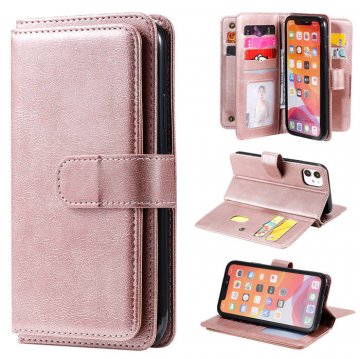 iPhone 11 Multi-function 10 Card Slots Wallet PU Leather Case Rose Gold