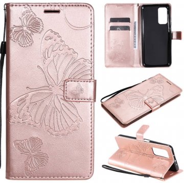 Xiaomi Mi 10T/10T Pro Embossed Butterfly Wallet Magnetic Stand Case Rose Gold