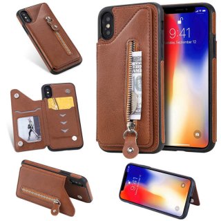 iPhone XS Wallet Magnetic Kickstand Shockproof Cover Brown