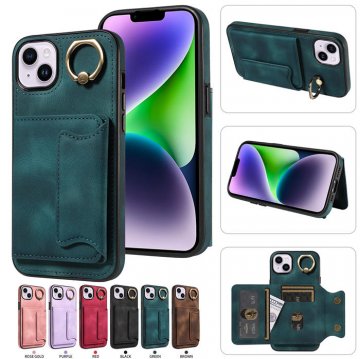 For iPhone 14 Plus Card Holder Ring Kickstand Case Green