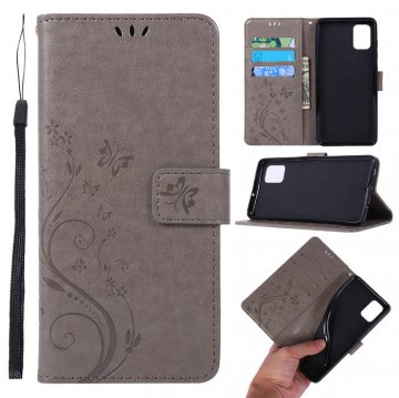 Samsung Galaxy A51 Butterfly Pattern Wallet Magnetic Stand Case Gray