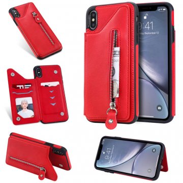 iPhone XS Max Wallet Magnetic Kickstand Shockproof Cover Red