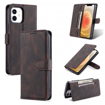 AZNS iPhone 12 Mini Vintage Wallet Magnetic Kickstand Case Coffee
