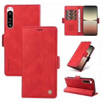 YIKATU Sony Xperia 5 IV Skin-touch Wallet Kickstand Case Red