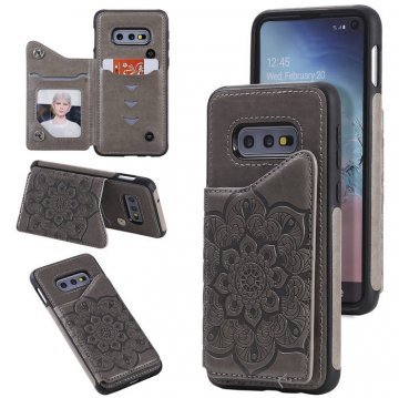 Samsung Galaxy S10e Embossed Wallet Magnetic Stand Case Gray