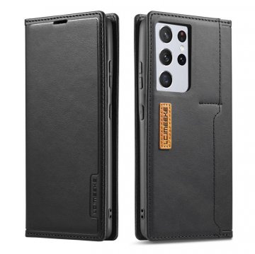 LC.IMEEKE Samsung Galaxy S21 Ultra Wallet Magnetic Stand Case with Card Slots Black