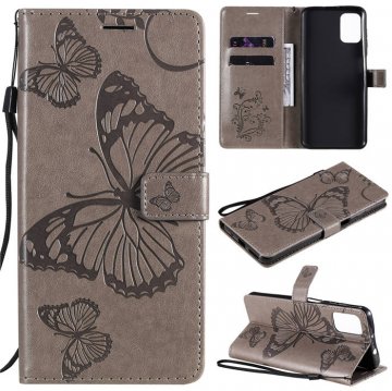 Motorola Moto G9 Plus Embossed Butterfly Wallet Magnetic Stand Case Gray