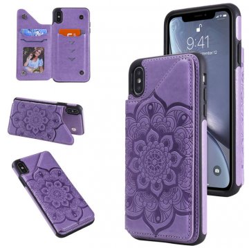 iPhone XS Max Embossed Wallet Magnetic Stand Case Purple