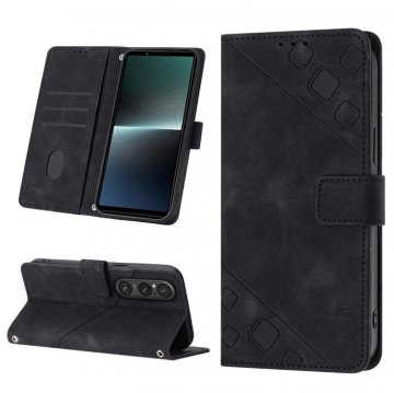 Skin-friendly Sony Xperia 1 V Wallet Stand Case with Wrist Strap Black