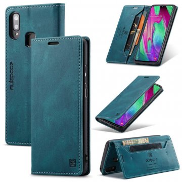Autspace Samsung Galaxy A40 Wallet Kickstand Magnetic Case Blue