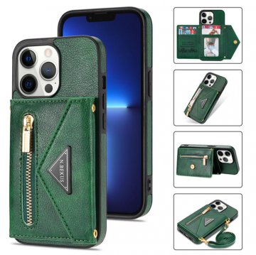 Crossbody Zipper Wallet iPhone 13 Pro Case With Strap Green