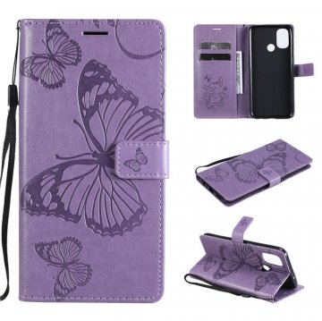 OnePlus Nord N100 Embossed Butterfly Wallet Magnetic Stand Case Purple
