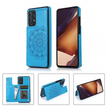 Mandala Embossed Samsung Galaxy A52 Case with Card Holder Blue