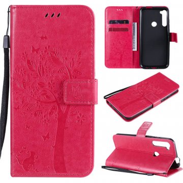 Motorola One Fusion Plus Embossed Tree Cat Butterfly Wallet Stand Case Rose