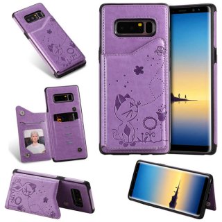 Samsung Galaxy Note 8 Bee and Cat Card Slots Stand Cover Purple