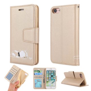 iPhone 7/8 Cat Pattern Wallet Magnetic Stand Leather Case Gold