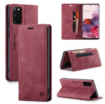 Autspace Samsung Galaxy S20 Wallet Kickstand Magnetic Case Red