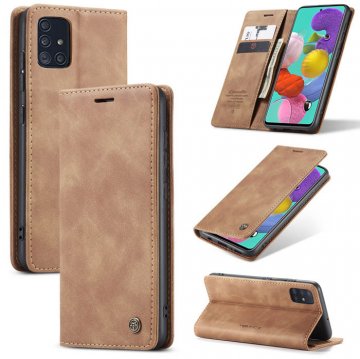 CaseMe Samsung Galaxy A51 Wallet Magnetic Kickstand Case Brown