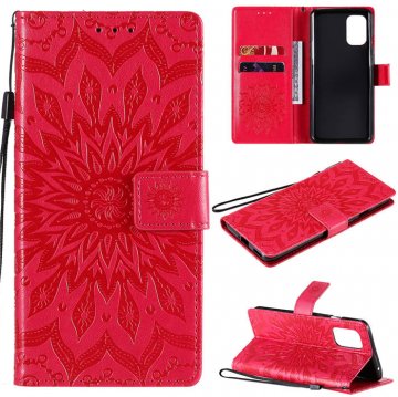 OnePlus 8T Embossed Sunflower Wallet Magnetic Stand Case Red