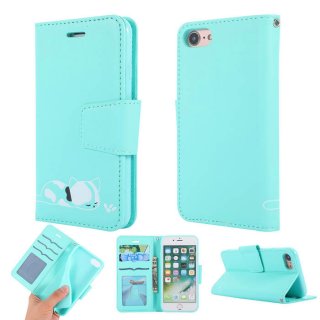 iPhone 7/8 Cat Pattern Wallet Magnetic Stand Leather Case Mint