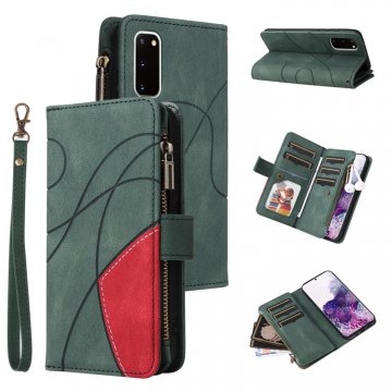 Samsung Galaxy S20 Zipper Wallet Magnetic Stand Case Green