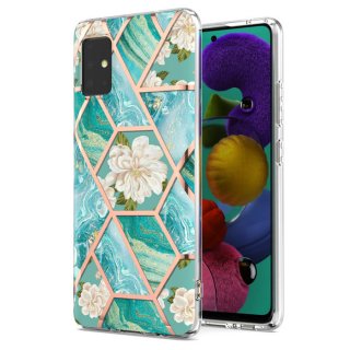 Samsung Galaxy A51 5G Flower Pattern Marble Electroplating TPU Case Blue