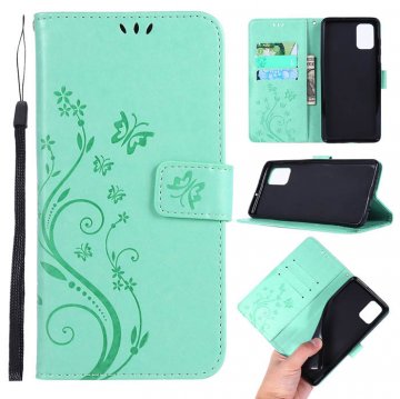 Samsung Galaxy A71 Butterfly Pattern Wallet Magnetic Stand Case Mint