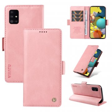 YIKATU Samsung Galaxy A51 4G Skin-touch Wallet Kickstand Case Pink