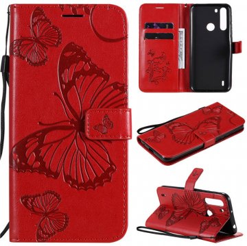 Motorola One Fusion Embossed Butterfly Wallet Magnetic Stand Case Red