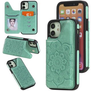 iPhone 12 Mini Embossed Wallet Magnetic Stand Case Green