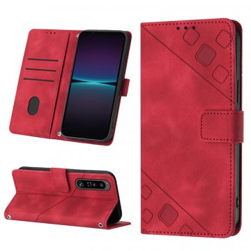 Skin-friendly Sony Xperia 1 IV Wallet Stand Case with Wrist Strap Red