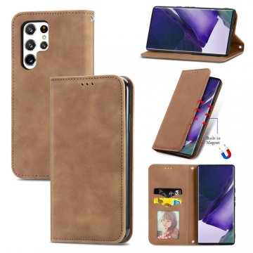 Wallet Stand Magnetic Flip Leather Case Brown For Samsung