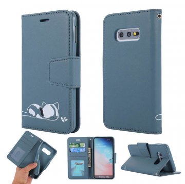 Samsung Galaxy S10e Cat Pattern Wallet Magnetic Stand Case Blue
