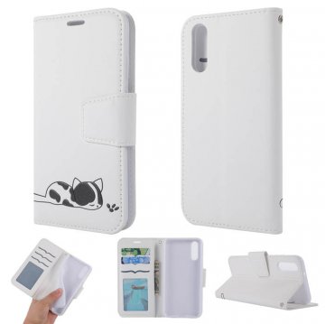 Huawei P20 Cat Pattern Wallet Magnetic Stand Case White