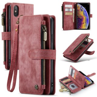 CaseMe iPhone XS Max Wallet Kickstand Retro Leather Case Red
