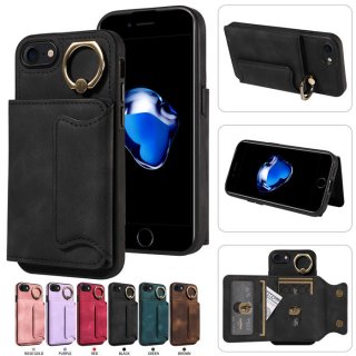 For iPhone 7/8/SE 2020/SE 2022 Card Holder Ring Kickstand Case Black