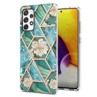 Samsung Galaxy A72 5G Flower Pattern Marble TPU Case Blue