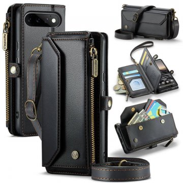 CaseMe Google Pixel 11/Pixel 11 Pro RFID Wallet Case with Crossbody Strap, Zipper Pocket & Wireless Charging Black