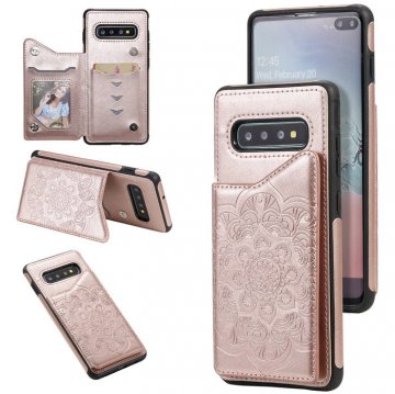 Samsung Galaxy S10 Plus Embossed Wallet Magnetic Stand Case Rose Gold