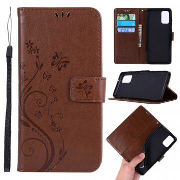 Samsung Galaxy S20 Plus Butterfly Pattern Wallet Magnetic Stand Case Brown