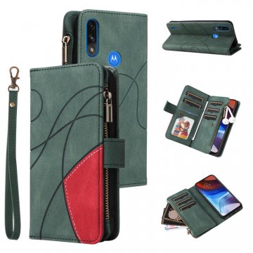 Moto E7 Power Zipper Wallet Magnetic Stand Case Green